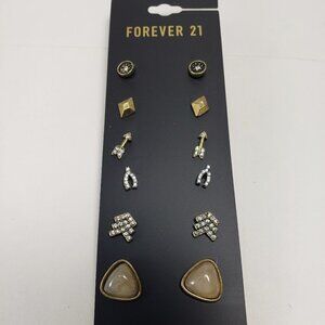 2/$30 Forever 21 Set of 6 Design Gold-tone Crystal Stud Earrings, Women Jewelry